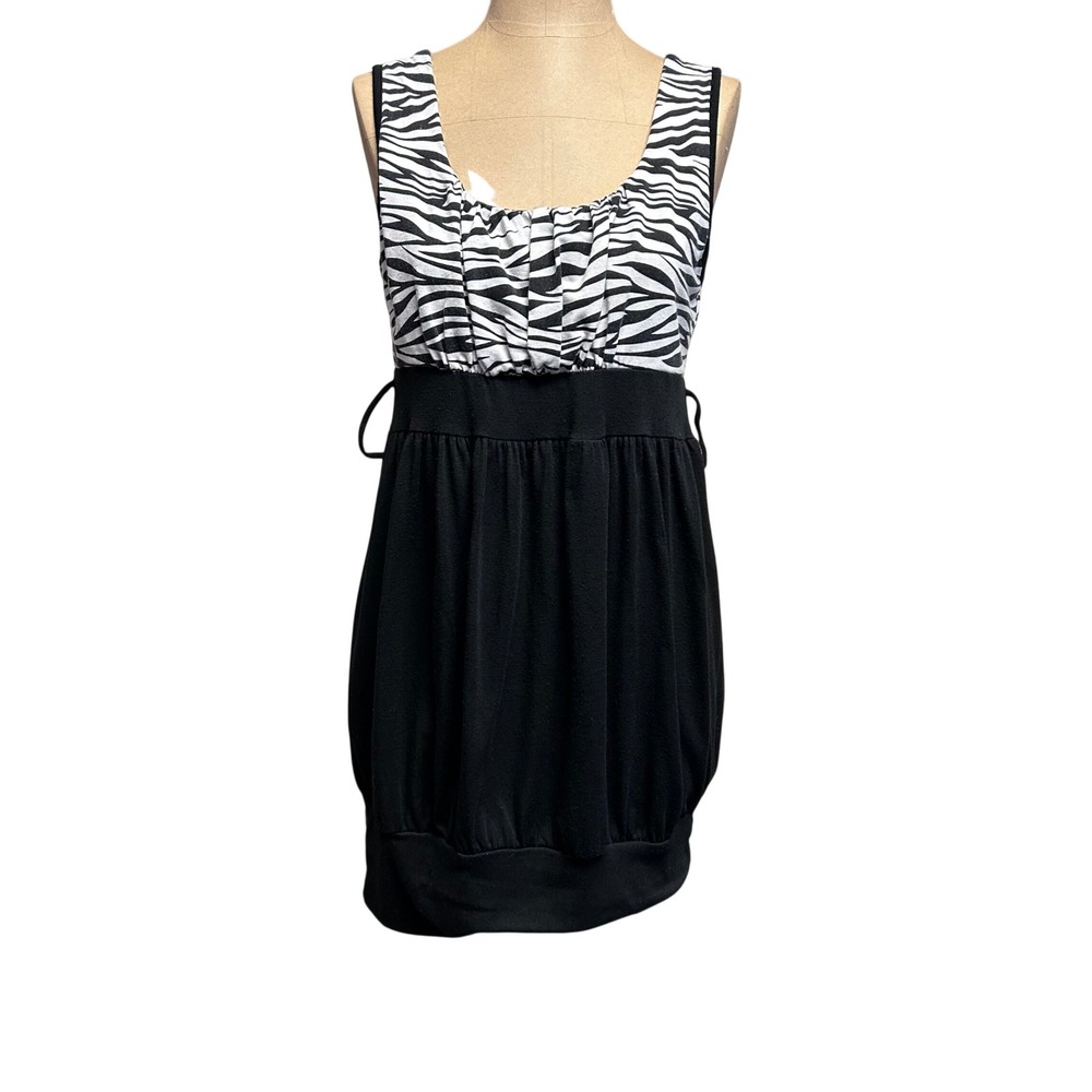 Fashion Magazine Womens Mini Dress Large Zebra Print Empire Waist Bubble Hem Y2K